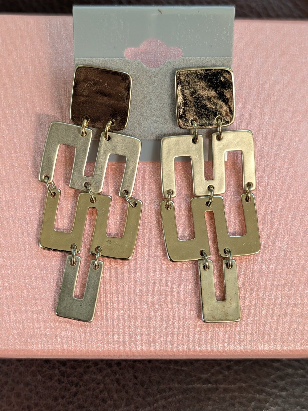 Chico's Gold Linked Geometric Drop Earrings New
